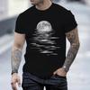 Moon Map 3D Printed T-shirt Casual Men's Minimalist Round Neck Pullover, Personalized Street Daily Short Sleeved Tops