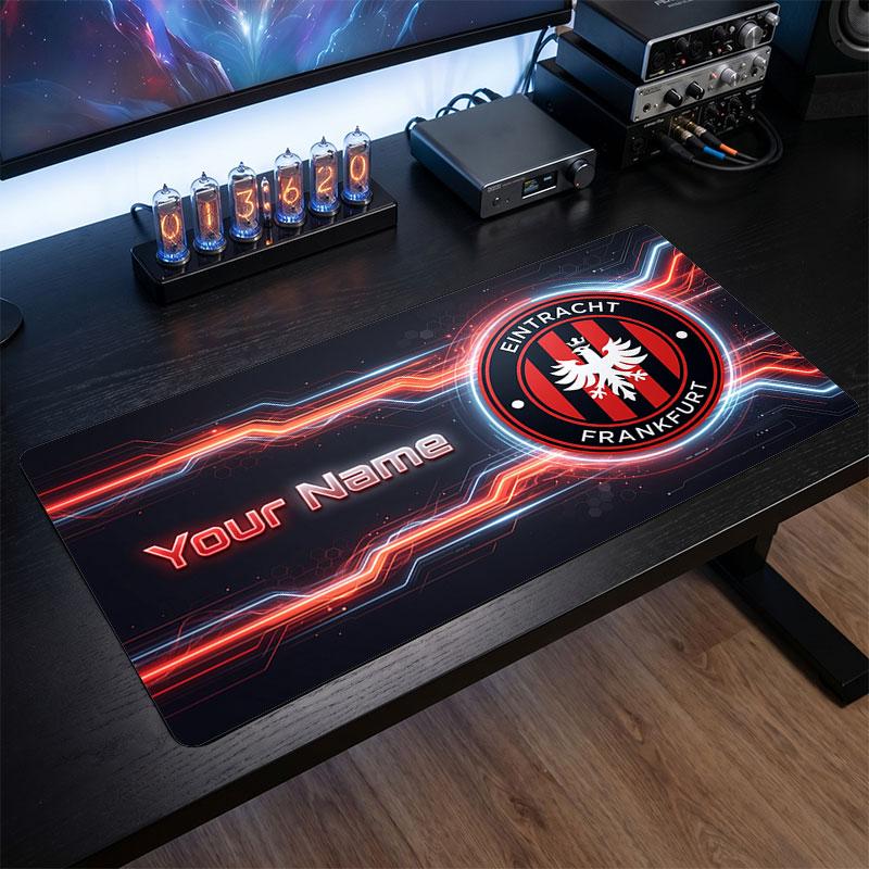 Tappetino per Mouse Grande Personalizzato Eintracht Frankfurt, Stampa Testo Nome Personalizzato, Tappetino da Scrivania Antiscivolo con Logo Calcio, Regalo per Gamer