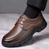 Leather shoes men's business dress leather shoes British style trend casual shoes lace-up middle-aged and elderly soft-soled dad shoes
