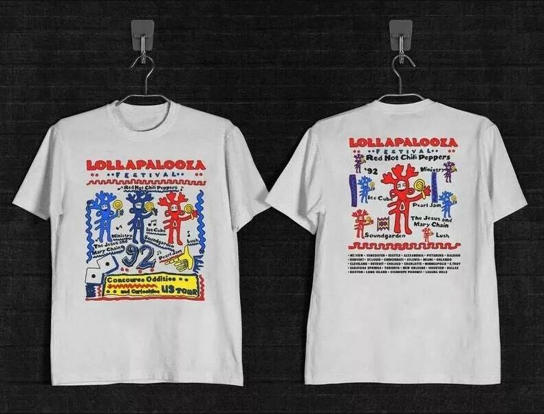 Lollapalooza 1992 Tour Concert Festival Cotton Unisex T Shirt 2 sided For Fans Unisex T-Shirt XXXXL