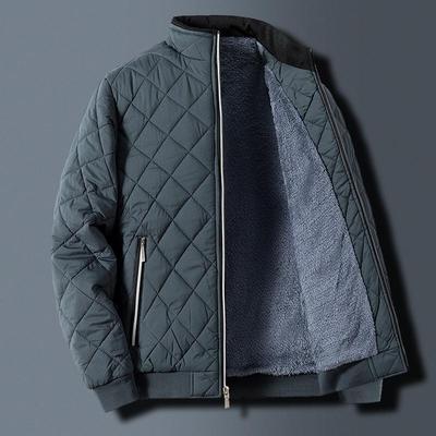 Autumn Winter Bomber Jacket Men Diamond Pattern Fleece Lined Casual Jacket Men Fashion Clothing Slim Fit Coat