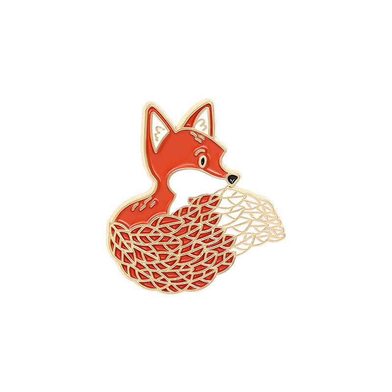 Cute Cartoon Animal Badge Series: Red Fox, Black Cat, Hedgehog Enamel Brooch Accessories