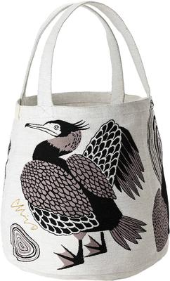 Kusunokibashi Monori MiW Tote Bag met een ontwerp van lachende aalscholvers aan de ivoorkleurige [moritaMiW] rivier, [A-67834-90-I]