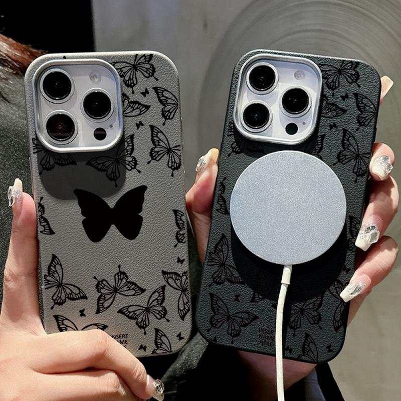 Leather Texture Silicone Case For iPhone 16 16e 15 Pro Max 14 13 12 11 ShockProof Butterfly Magnetic Soft Case Cover