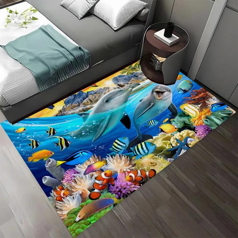 HD Underwater World 3D Illusion Seabed Cartoon Carpet,Rug for Living Room Rug for Bedroom Sofa Doormat Decor Non-slip Floor Mat