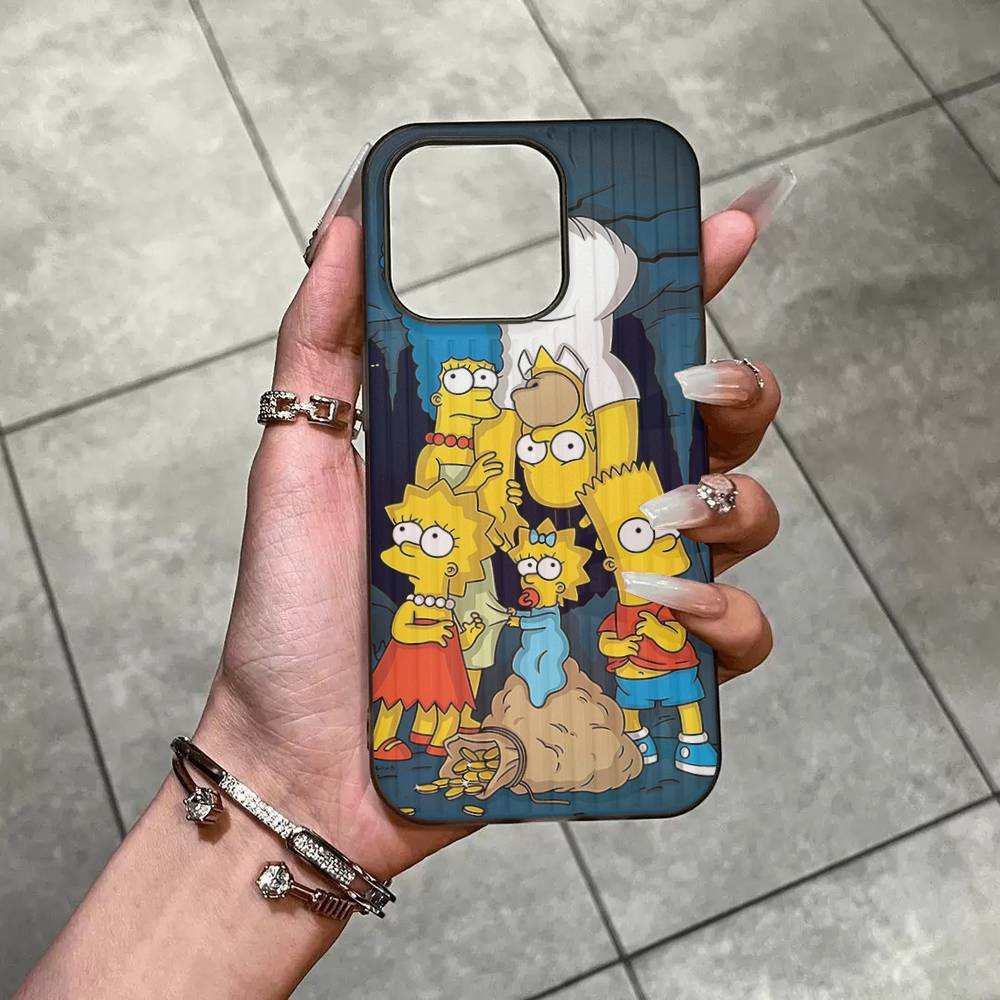 Custodia per Telefono Cartone Animato The S-Simpsons Per IPhone 11 12 13 14 15 16 17 Pro Max Plus Bordo in Silicone Ondulato