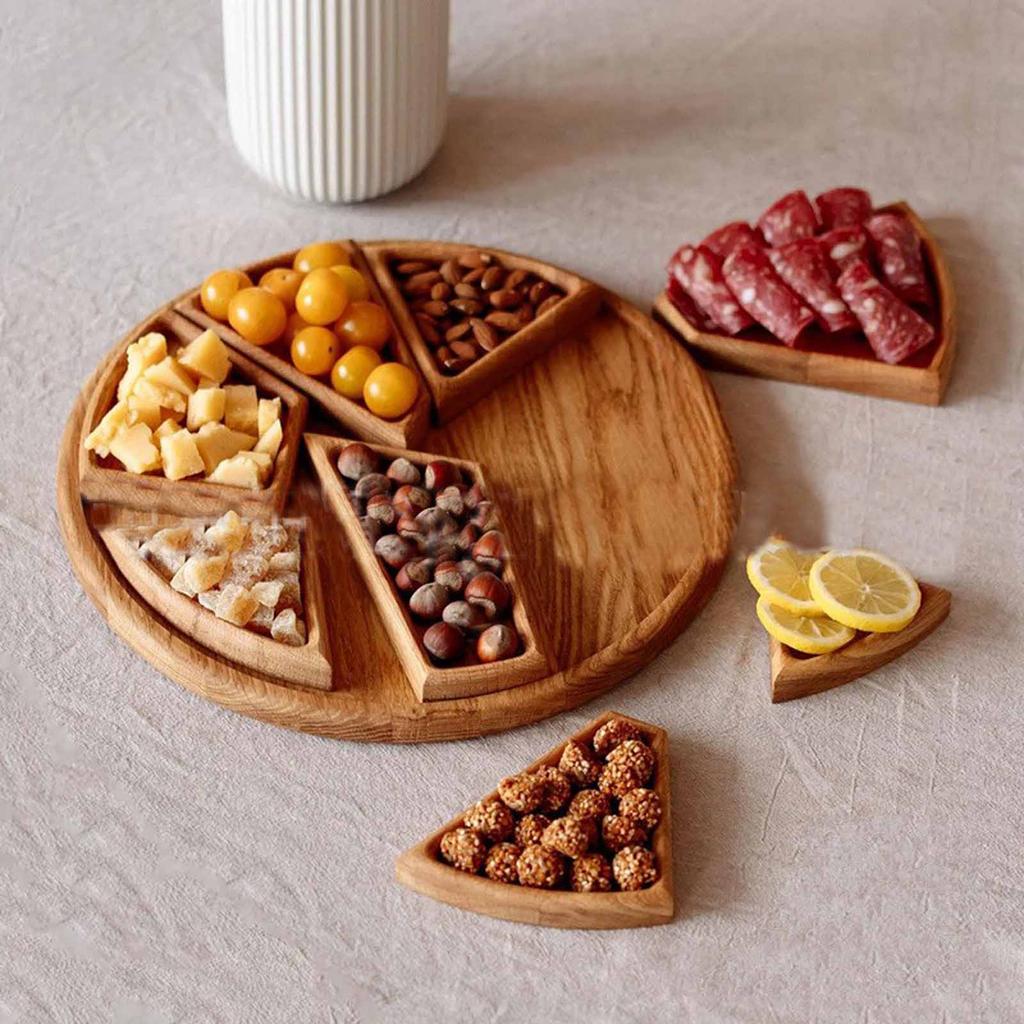 Round Wooden Serving Tray Divided Snack Candy Nuts Dried Food Platter for Home Party Wedding New Year Desserts Trays