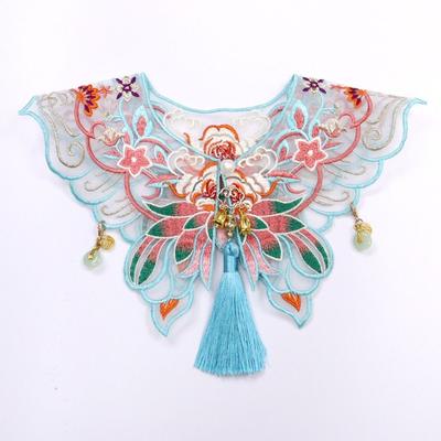 Hanfu Accessory Shawl, Pet Scarf, National Style Tassel, Cat/dog Bib, Blue Lotus Embroidery, Chinese-style Necktie