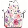 1pc Elegant Pink And Purple Floral Print Apron, Durable And Easy To Clean, Adjustable Waistband, Polyester Material, for Kitchen Cooking, Gardening, O