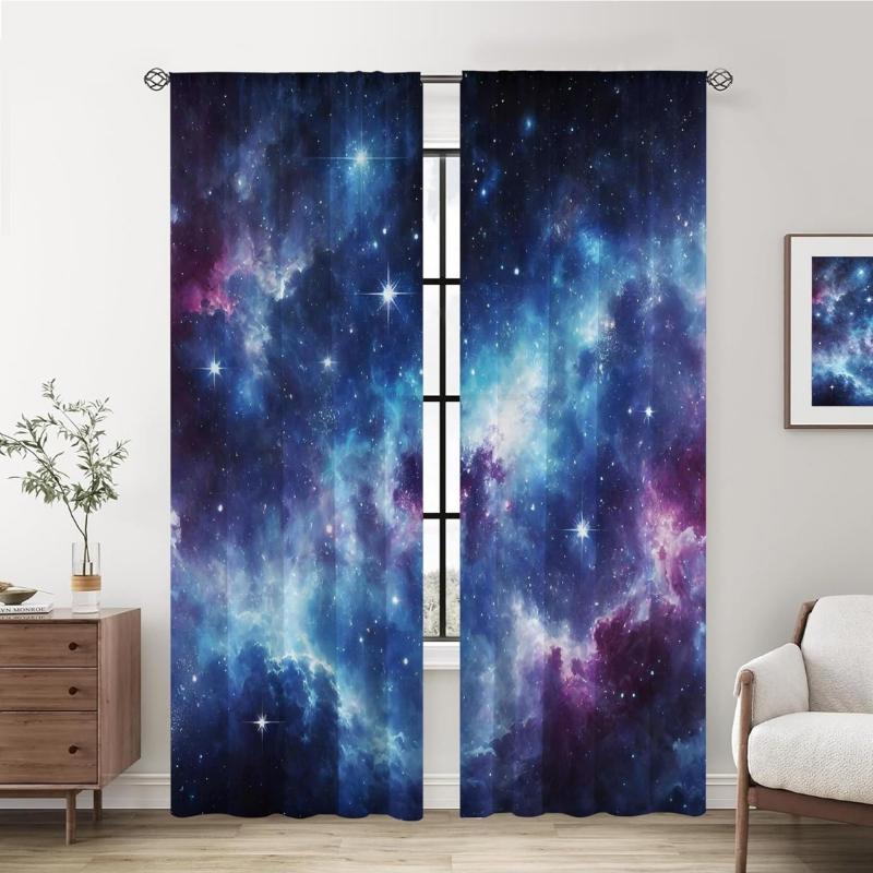 Abstract Galaxy Curtains Space Universe Nebula Night Starry Decor for Baby Room Bedroom Nursery Home Decorations with Rod Pocket