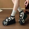 Fashion Sweet Lolita Patent Leather Mary Jane Shoes Women 2025 Autumn Cute Bowknot Decoration Thick Bottom Shoes Y2K Ankle Strap Pumps