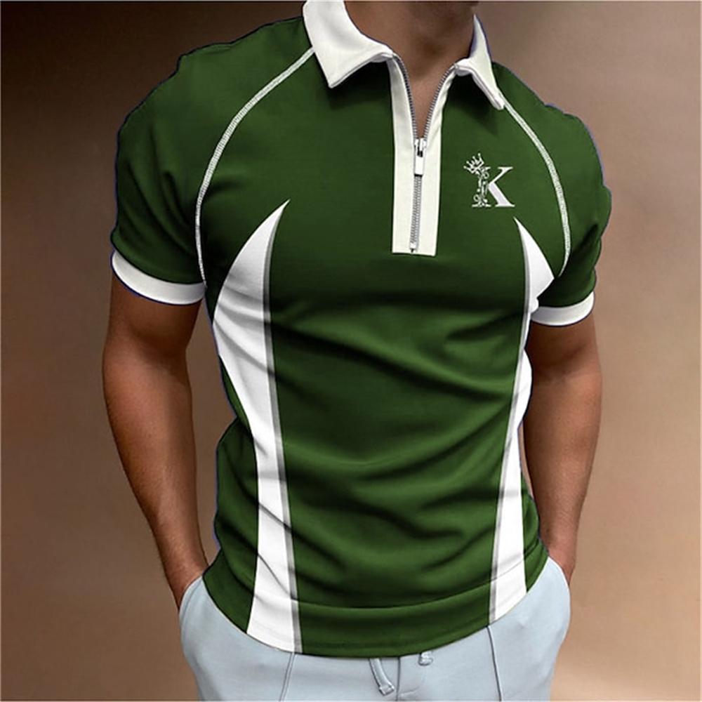 New men's polo shirt, summer striped short sleeved T-shirt, business button casual T-shirt, fashionable polo T-shirt, men's clothing