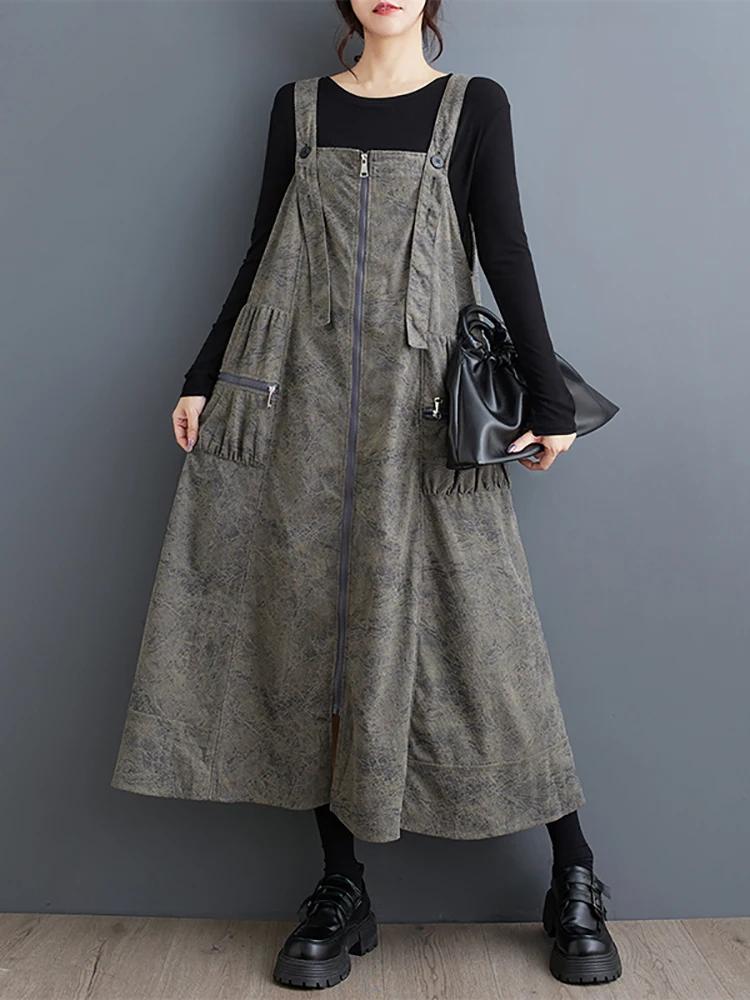 Xitao Zipper Pocket Spaghetti Strap Dresses LJ1014