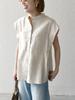 Ships Any Machine Washable Linen and Cotton Band Collar French Sleeve Pocket Shirt 721110069 Natural One Size