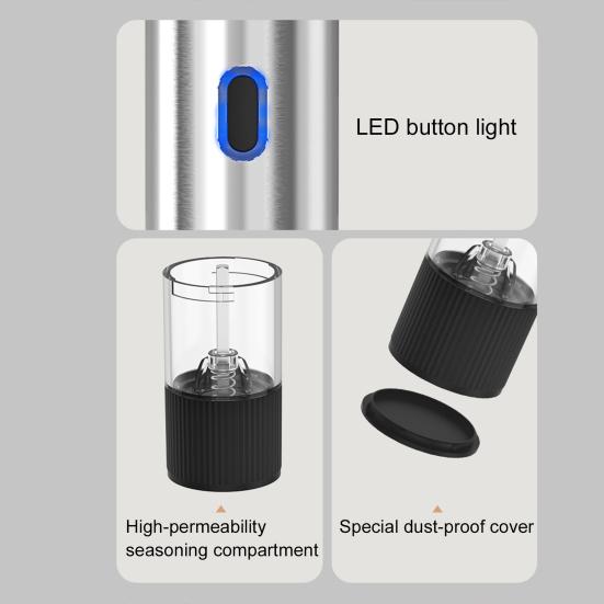 Elektrisches Salz- und Pfeffermühlen-Set mit LED-Licht, einstellbarer Mahlgrad, Salzmühle, wiederaufladbare Pfeffermühle für BBQ, Camping