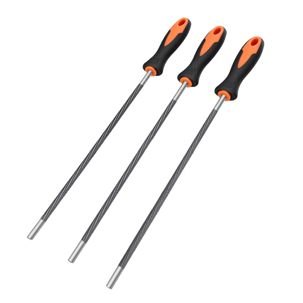 3 Pcs Chainsaw File 5.5mm 7 32 Inch Round Steel Saw Chain File with Non Slip Handle for Sharpening Grinding