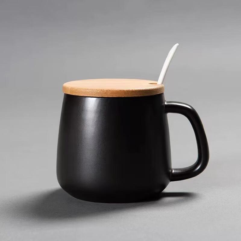 Matte Black Ceramic Mug Set with Lid and Spoon