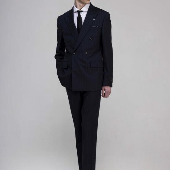 Giosongzio Signature Double Peaked Suit Navy Check ZF3SU371NY