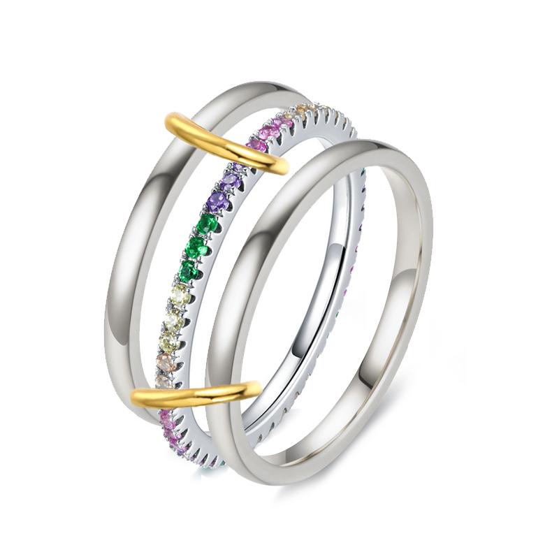 

Links Stacked Rings Set For Women Stainless Steel Micro-inserts Colorful Cubic Zircon Spinelli Ring Fashion Jewelry Dropshipping 6