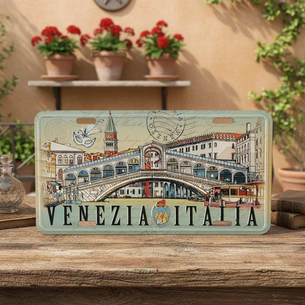 D Venice Italy Aluminum Sign Vintage Rialto Bridge Gondola Metal Poster Xin Retro Italian Cityscape Wall Art for Home Caf