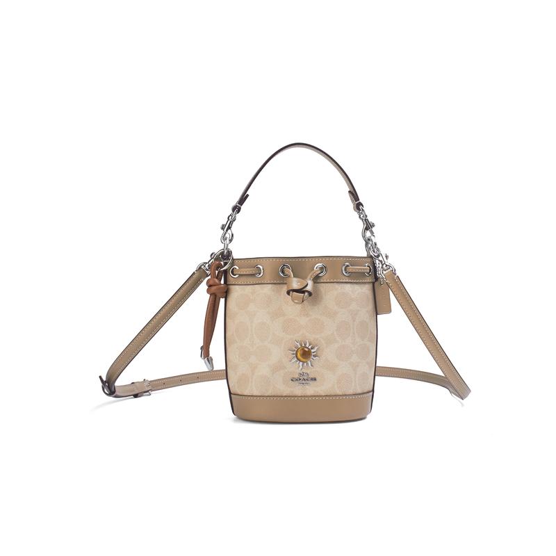 

COACH handbag [Customized bag] Dempsey brown fog pearl shadow small flower silk scarf decoration fashionable and versatile simple Xiguang brown rhyme коричневий