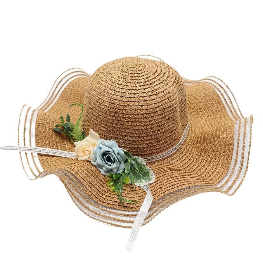 New Grass Hat Women's Summer Big Edge Sunshade Beach Hat Foldable Luxury Flower Sun Hat Big Brim