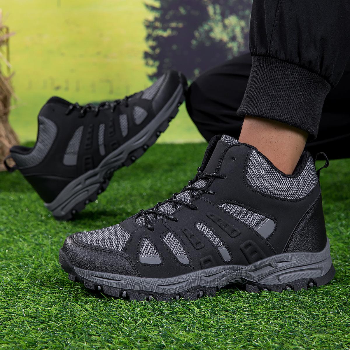

2025 autumn and winter new large size men s shoes fashion outdoor hiking shoes tide high top casual shoes field hiking shoes 46 чёрный