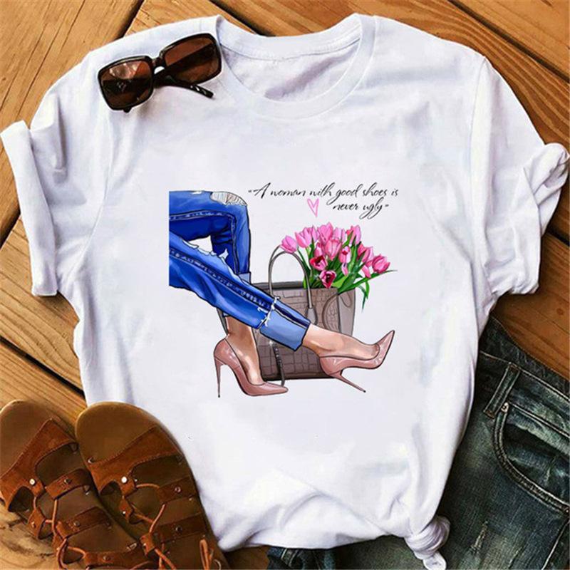 Summer High Heels Simple Women's Casual Cute Plus Size Pure Cotton Short Sleeved T-Shirts Women’s
