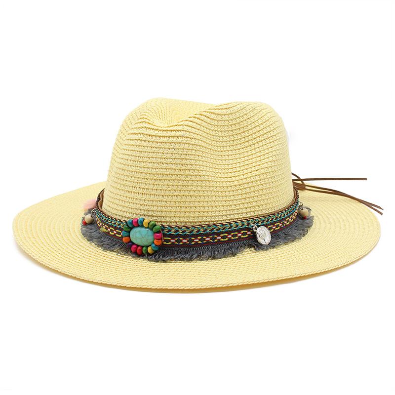Western Cowboy Ethnic Style Straw Hat Men'S And Women'S Outdoor Seaside Beach Hat Sunscreen Sun Hat