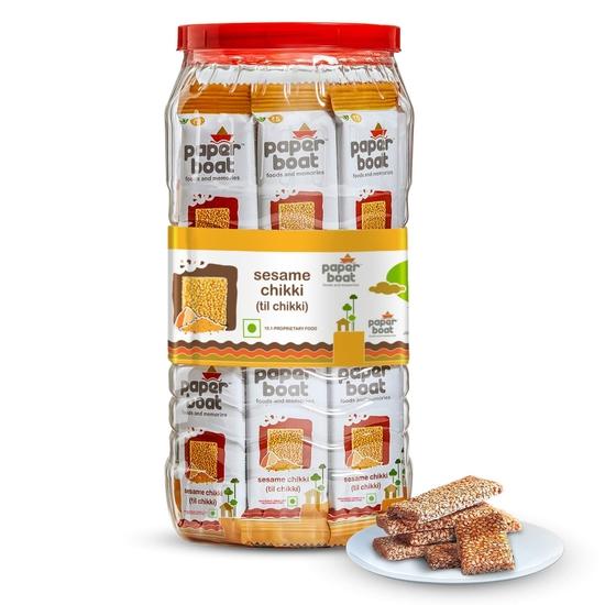 Paper Boat Sesame Chikki Jar, Original Nutritious Bar| Gajak | Sweets | Made with Jaggery | Gazak (50 pieces, 16 grams each) 800GM