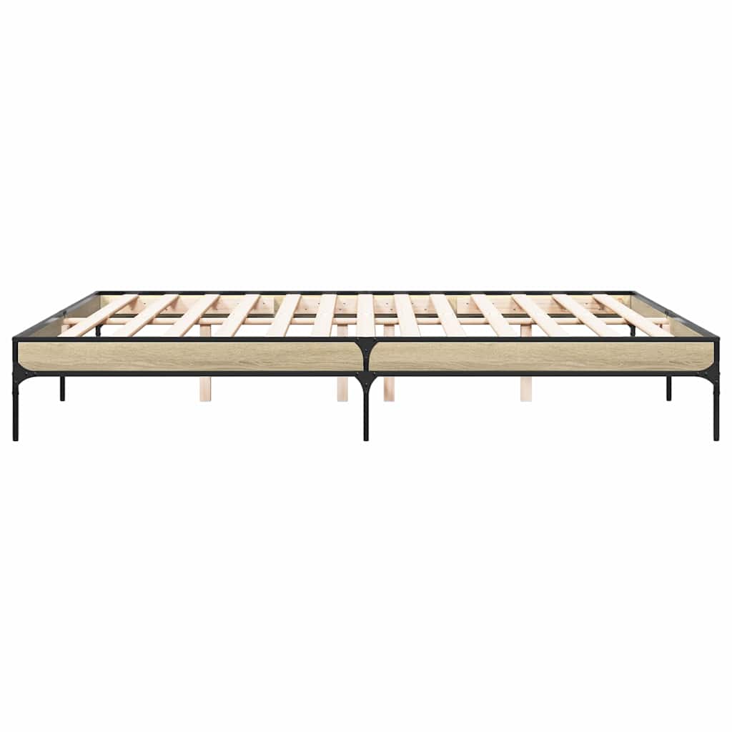 Bed Frame in Sonoma Oak Finish 200 x 200 cm Made of Particleboard and Metal