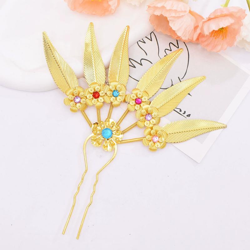 1PC Jewelry Ornaments Ethnic Rhinestone Hair Accessories Flower & Leaf for Women Headdress Hairpin