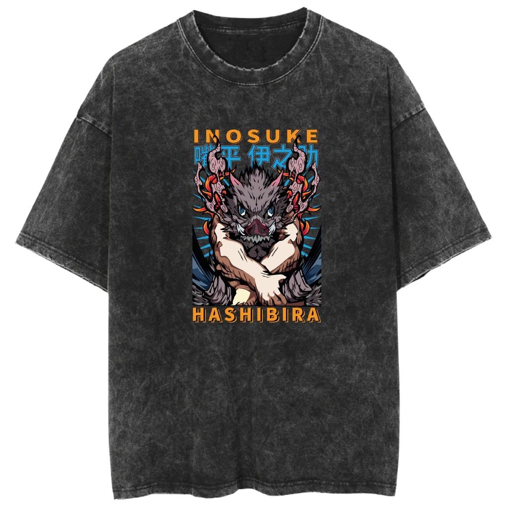 Manga Demon Slayer Graphic T-shirt Tanjirou Harajuku Vintage Washed Oversized T Shirt Men Women Clothing Short Sleeve