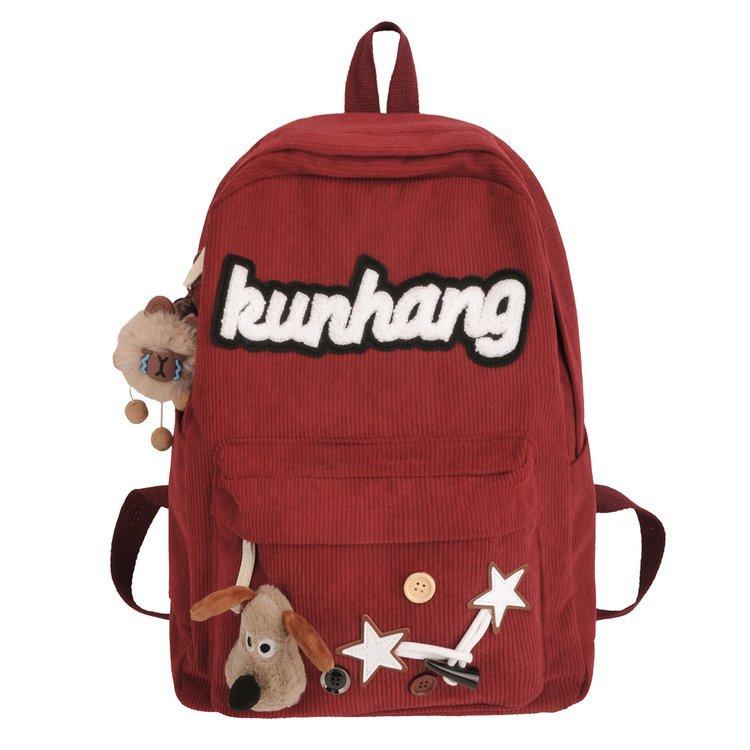 Schoolbag1011 new American retro schoolbag star corduroy backpack large capacity student class leisure backpack