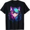 Anime Manga Graphic Te Kawaii Beautiful Colorful Cat Girl T-Shirt