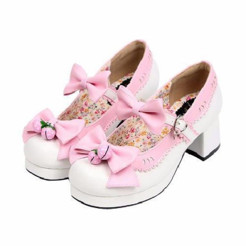 Japonês Mori girl lolita Lolita sino de baga cabeça redonda salto grosso laço sapatos femininos únicos salto grosso muffin doce