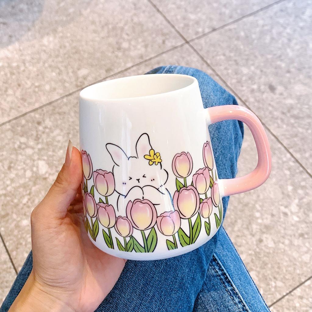 Cute Mug High Looking Cartoon Rabbit Water Cup Household Ceramic Cup Girl Heart Activity Gift Souvenir