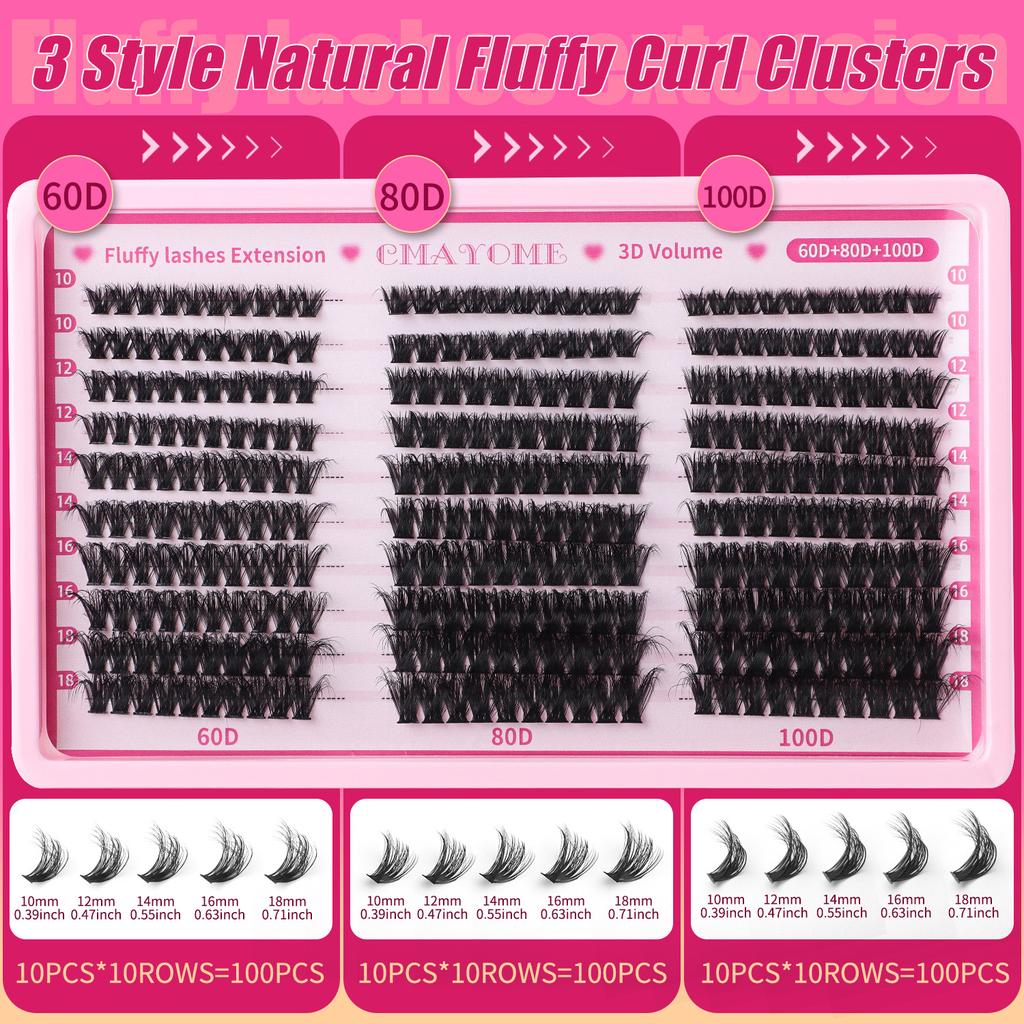 Thick False Eyelashes 300 Tufts Single Tufts 10-18Mm With Glue Set