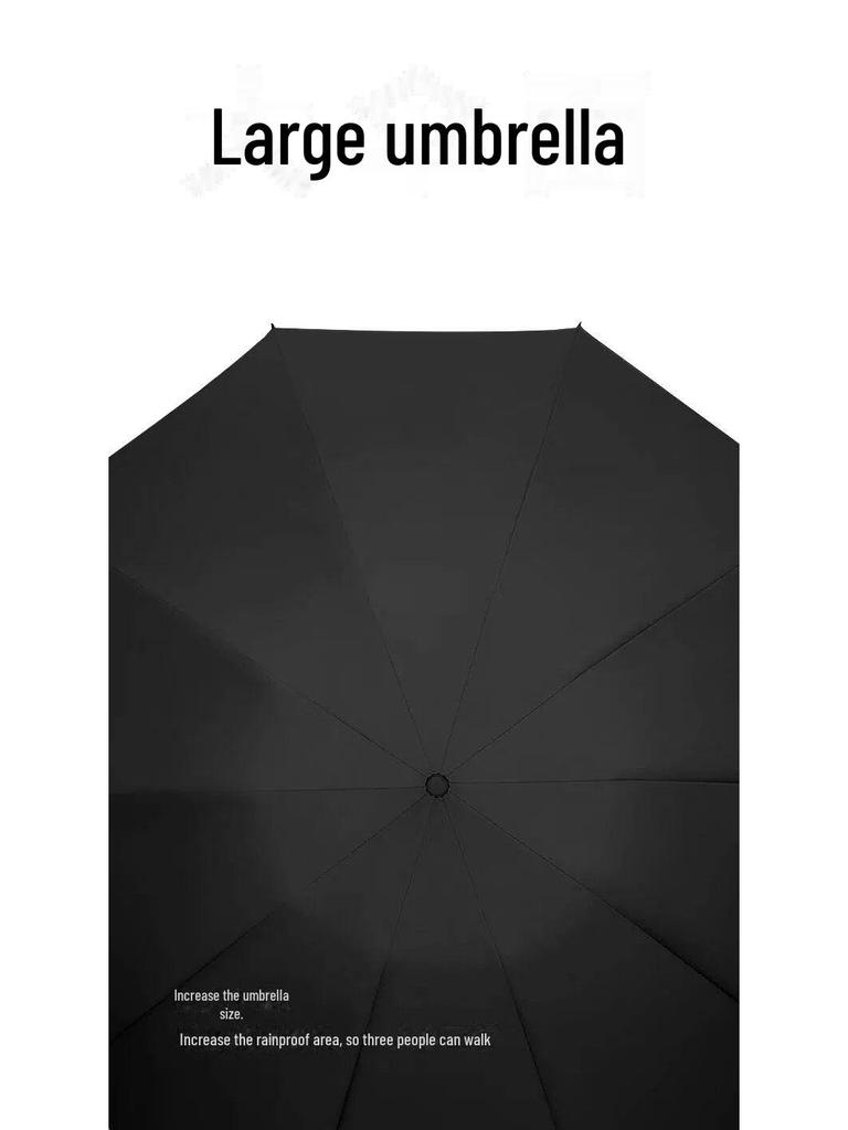 Twelve-Bone Folding Sunshade Umbrella - Large, Black, Logo-Printed for Sun and Rain Protection