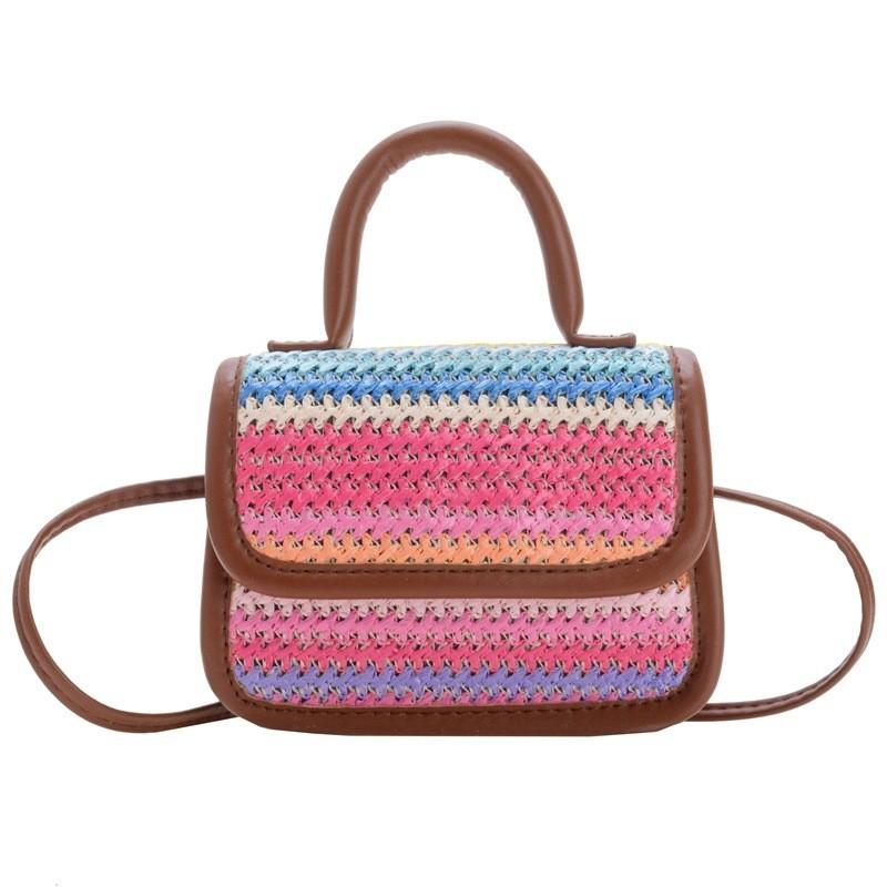 Trendy Woven Crossbody Bag For Boys And Girls Featuring Playful Color Combinations And Bow