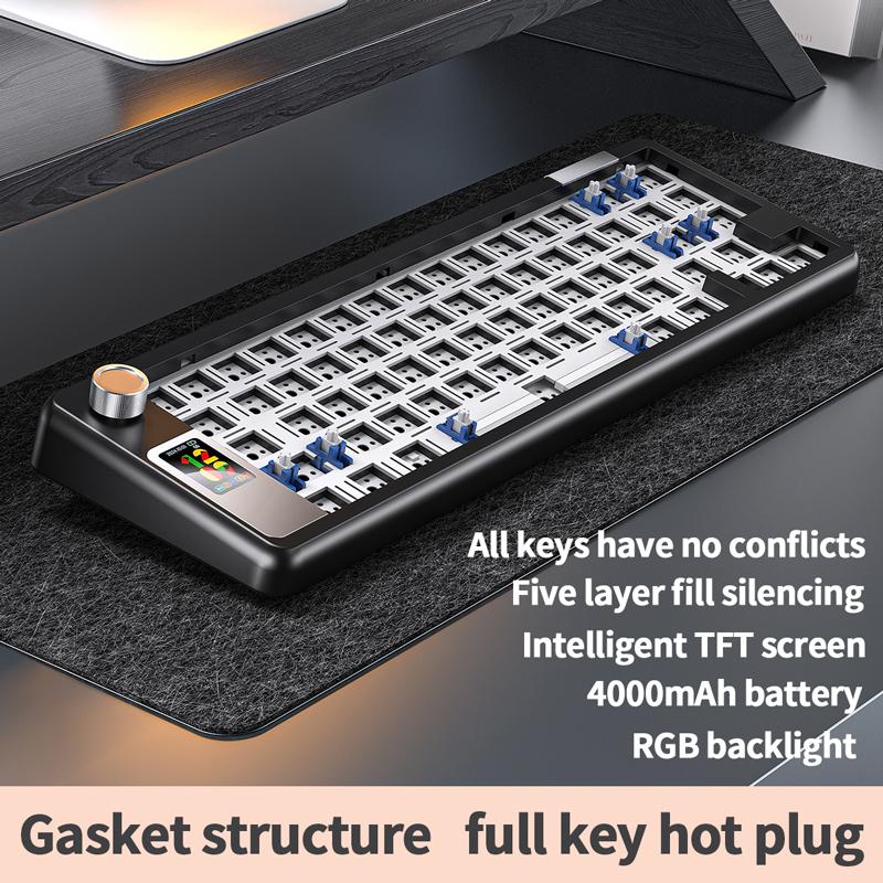 YINDIAOY65S Mechanical Keyboard Kit -swappable 3-mod Bluetooth 2.4G Wireless RGB Backlit Gasket Structure with display screen