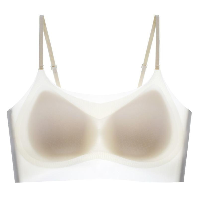Women Ice Silk Breathable Seamless Gathered No Steel Ring Thin Strap Vest Bra