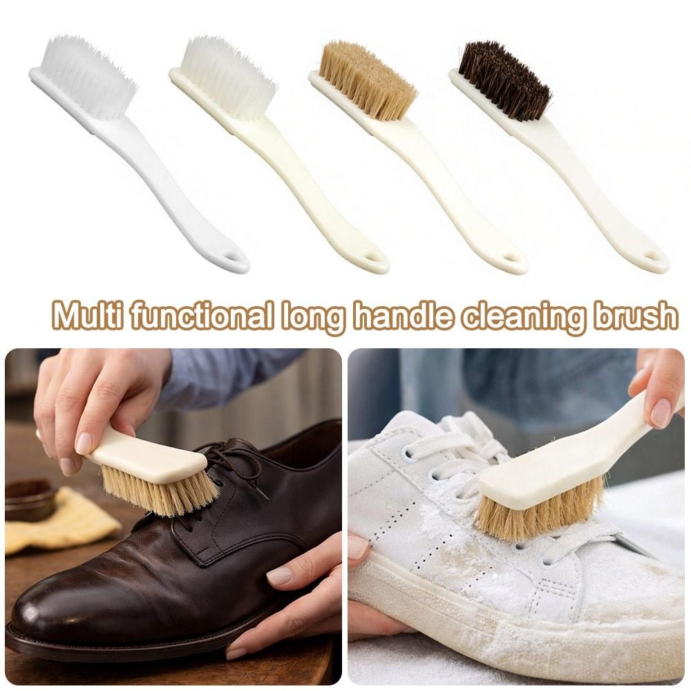 Natural Boar Hair Shoe Brush Interior Cleaning Long Handle Car Interior Brush Soft Bristle Automotive Detailing Brush