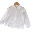 Spring 2024 Girls' White Long Sleeve Shirt with French Lace Collar