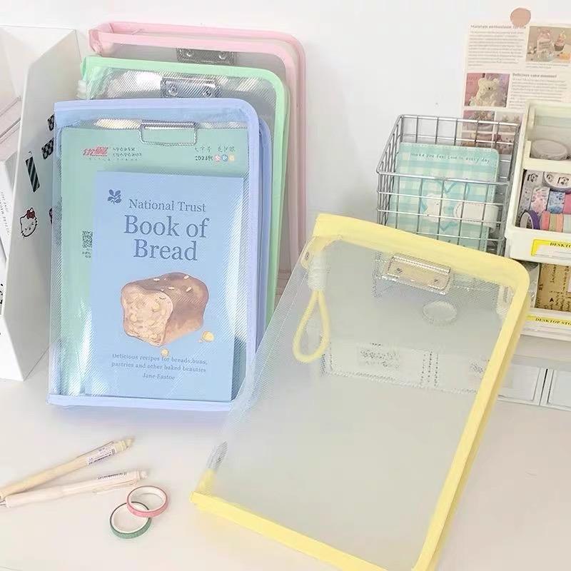 Transparent Zippered Document Storage Bag with Clip Expanded Mesh Zipper Pouch Bags for Storing Teaching Plan, Homework A4