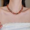 Colored Glass Bead Women's Neck Chain Magnetic Openable Retro Lovers Choker  Travel
