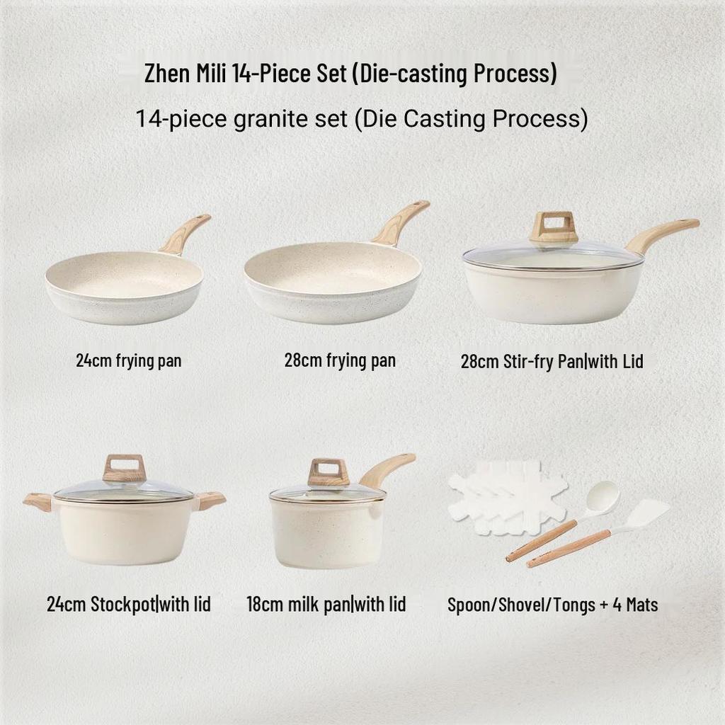 Granite Non-stick Cookware Set: Stovetop Milk Pot, Soup Pot, Wok, Frying Pan, Flat-bottomed Pan Kitchen Kit.