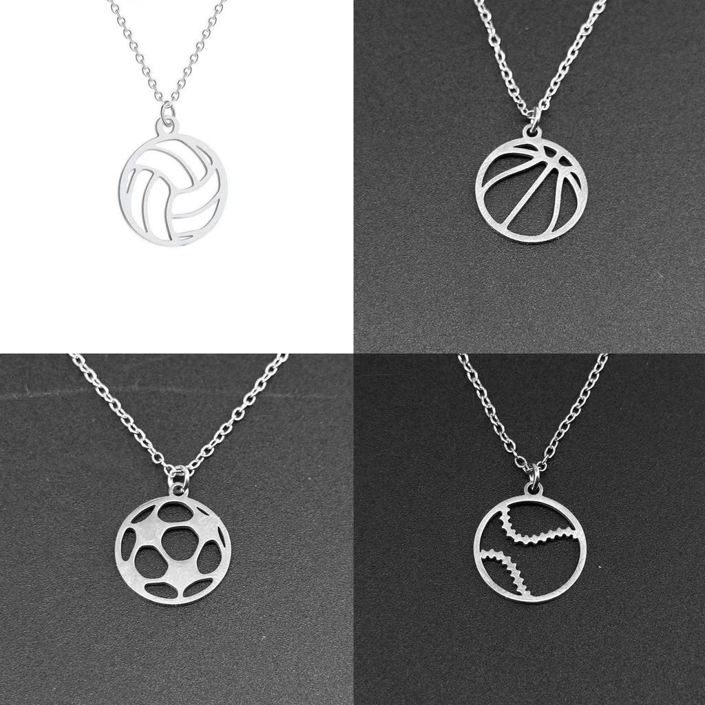 Boys' Sports Necklace: Basketball, Volleyball, Baseball, Football Pendant with O-Shaped Chain