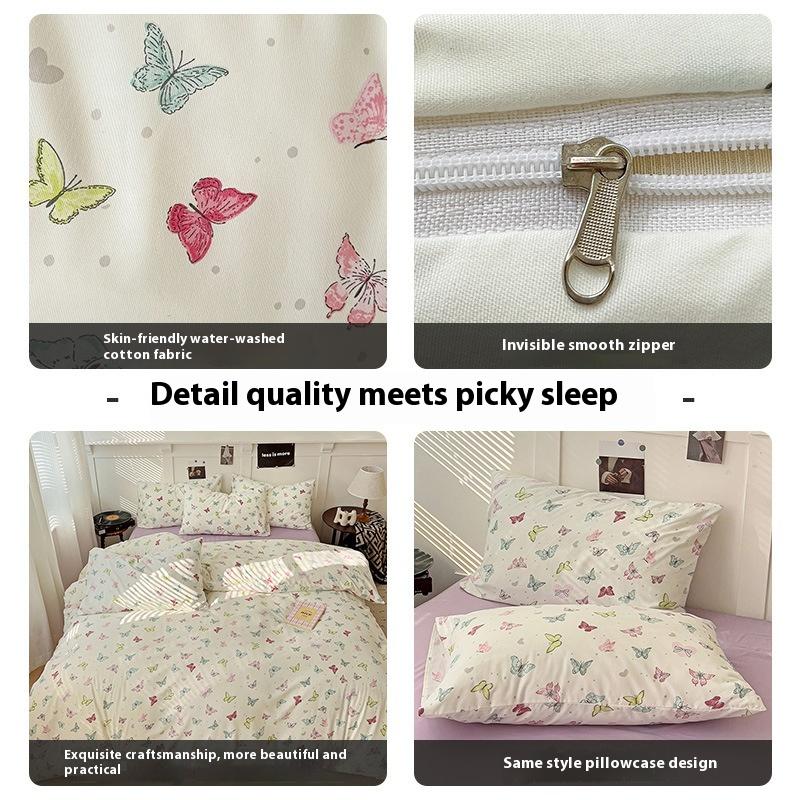 Vierteiliges Bettwäsche-Set, hautfreundlich, atmungsaktiv und bequem, Pastoralstil, Bettlaken, Bettbezug, Kissenbezug-Set