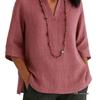 2026 European & American Women's V-Neck, 3/4 Sleeve Cotton Linen Loose Casual Top